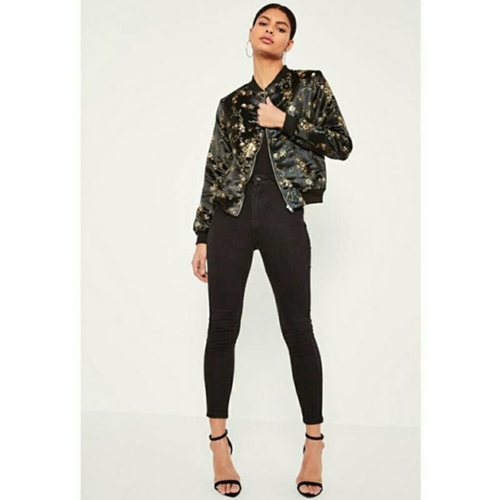 Missguided Satin Floral Embroidered Bomber Jacket